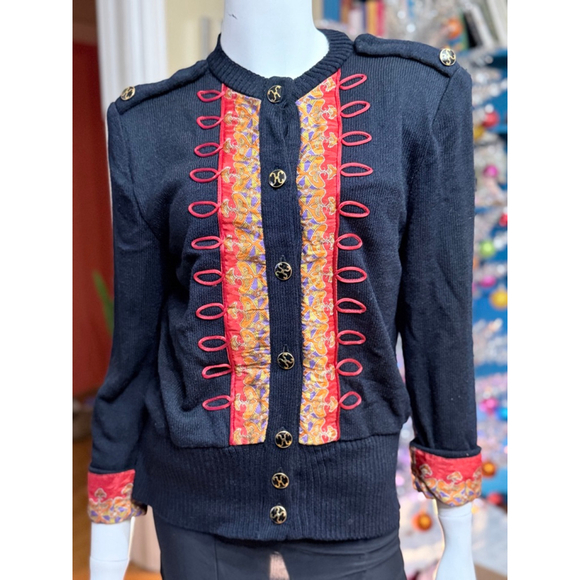 Anthony Sicari Sweaters - Vintage Anthony Sicari Cardigan Size 10 Black with Red Accents
